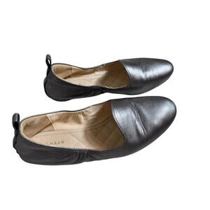 Cole Haan flats silver leather slip on stretch at heel shoes loafers Sz 7.5